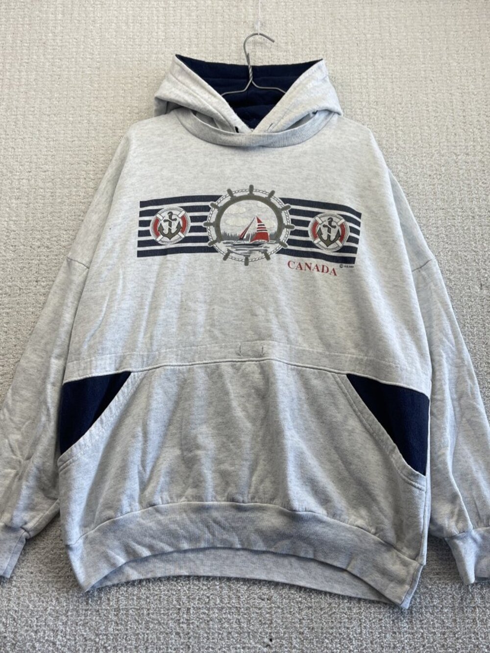 Vintage 90's Quality Goods Canada Hoodie Nautical Maritime Graphic Coastal Sz XL